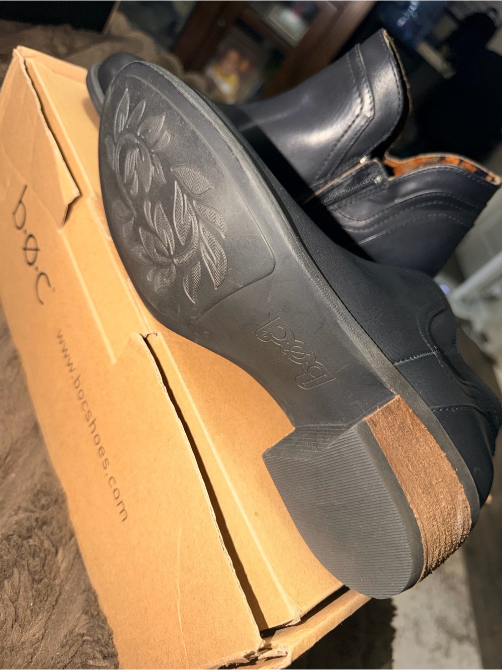 boc Black Ankle Booties with Stacked Heel - Picture 2 of 5